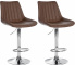 2 ks / set barová židle Toni syntetická kůže, chrom, hnědá