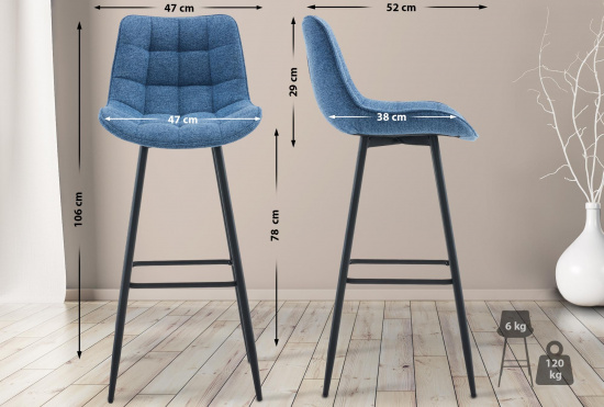 Barová židle Dartford látkový potah, modrá