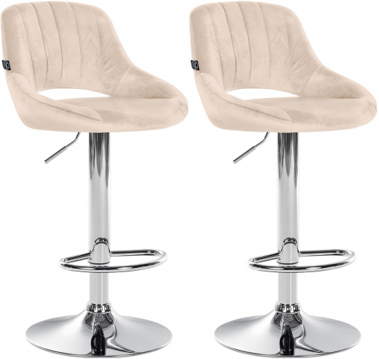 2 ks / set barová židle Mile samet podnož chrom / krémová