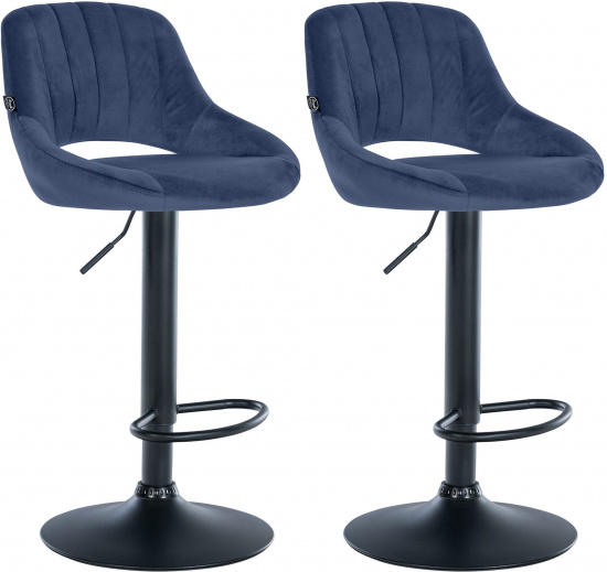 2 ks / set barová židle Mile samet černá podnož, modrá