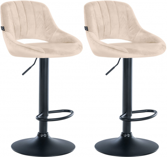 2 ks / set barová židle Mile samet černá podnož, krémová