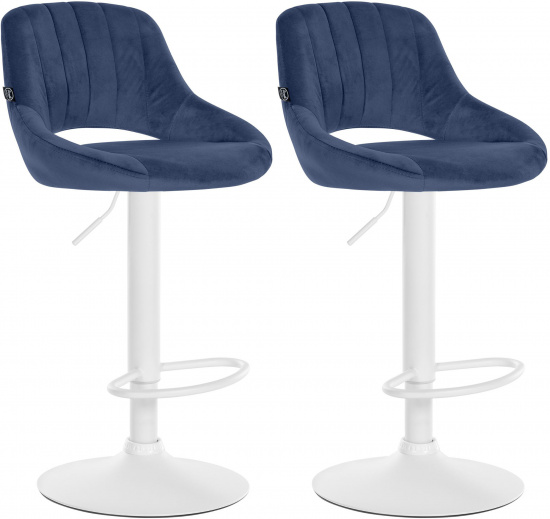 2 ks / set barová židle Mile samet bílá podnož, modrá