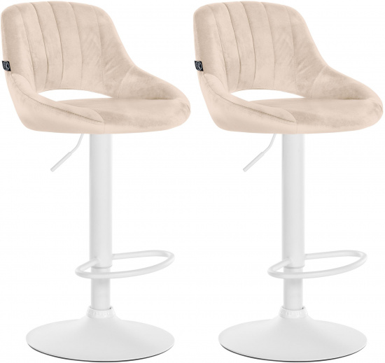 2 ks / set barová židle Mile samet bílá podnož, krémová