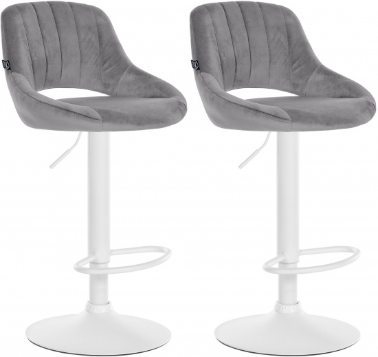 2 ks / set barová židle Mile samet bílá podnož, tmavě šedá