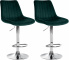 2 ks / set barová židle Toni samet chrom, zelená