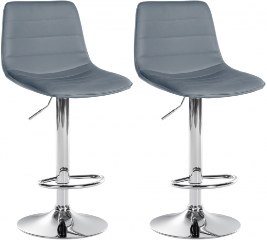 2 ks / set barová židle Louxur syntetická kůže, podnož chrom / šedá