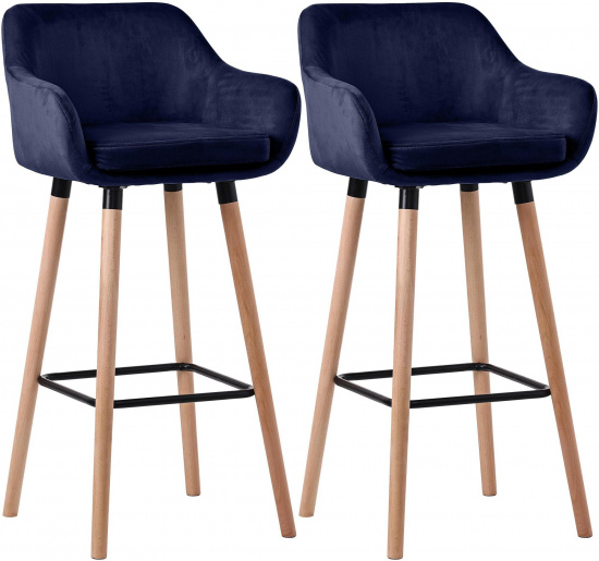 2 ks / set barová židle Grant samet, tmavě modrá