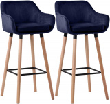 2 ks / set barová židle Grant samet, tmavě modrá