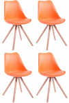 4 ks / set židle Tomse syntetická kůže / podnož kulatá přírodní podnož / oranžová