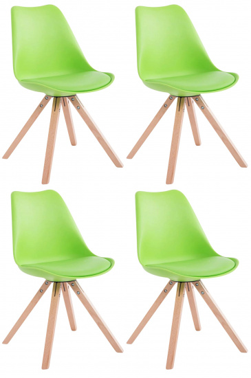 4 ks / set židle Tomse syntetická kůže, přírodní podnož / podnož hranatá, zelená