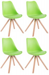 4 ks / set židle Tomse syntetická kůže, přírodní podnož / podnož hranatá, zelená