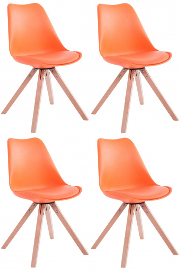 4 ks / set židle Tomse syntetická kůže, přírodní podnož / podnož hranatá, oranžová