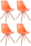4 ks / set židle Tomse syntetická kůže, přírodní podnož / podnož hranatá, oranžová
