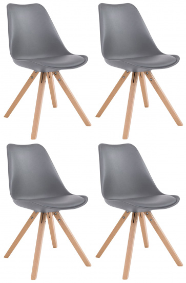 4 ks / set židle Tomse syntetická kůže, přírodní podnož / podnož hranatá, šedá