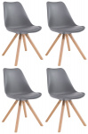 4 ks / set židle Tomse syntetická kůže, přírodní podnož / podnož hranatá, šedá
