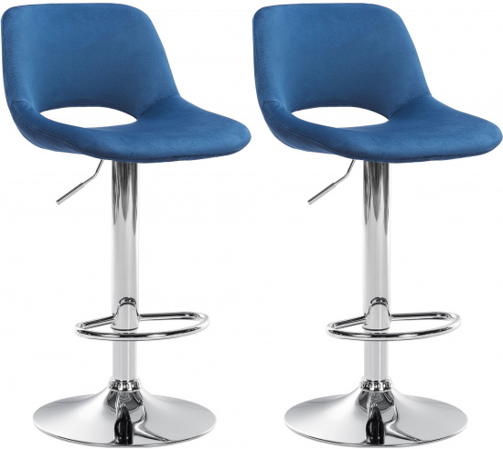 2 ks / set barová židle Kalmen samet chrom, modrá