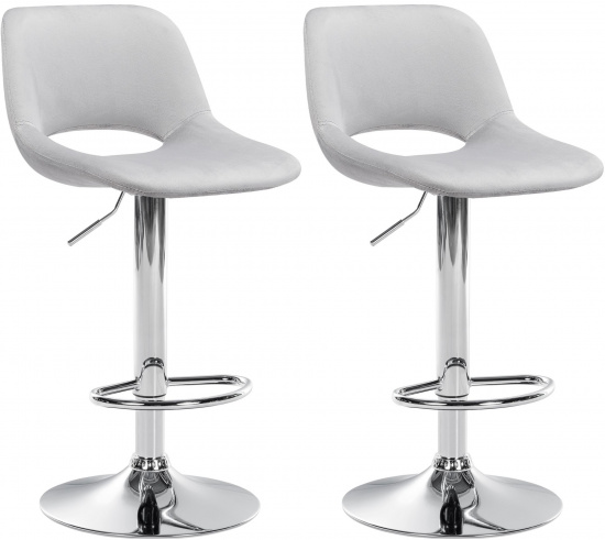 2 ks / set barová židle Kalmen samet chrom, světle šedá