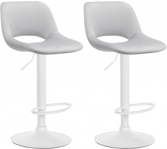 2 ks / set barová židle Kalmen samet bílá, světle šedá