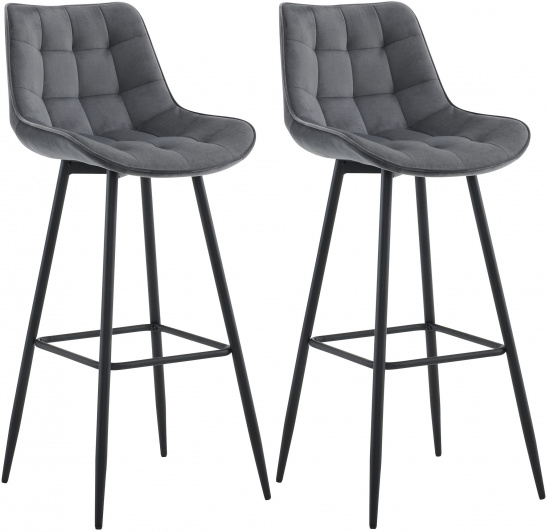 2 ks / set barová židle Dartford samet, tmavě šedá